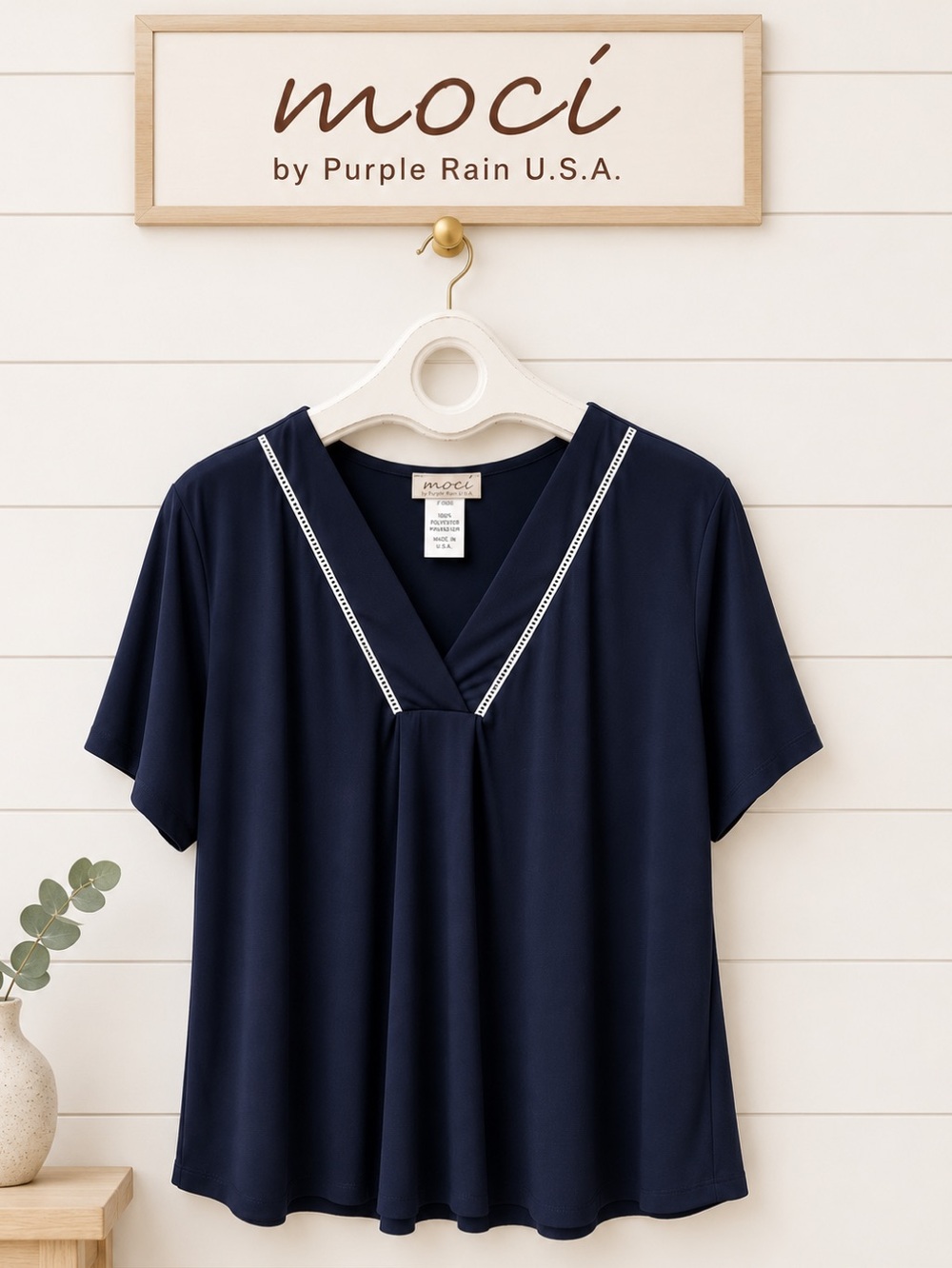 MOCI Navy Blue V-Neck Blouse 3X